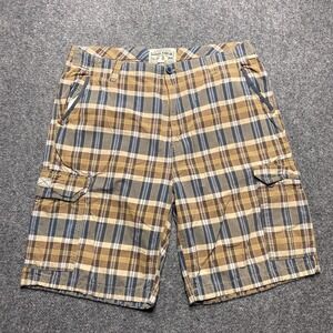 Nautica Shorts Mens 38 Blue Brown Plaid Golf Hiking Casual Cargo Pockets